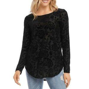NWT Karen Kane Womens Black Floral Velvet Burnout Top Pullover Blouse Medium